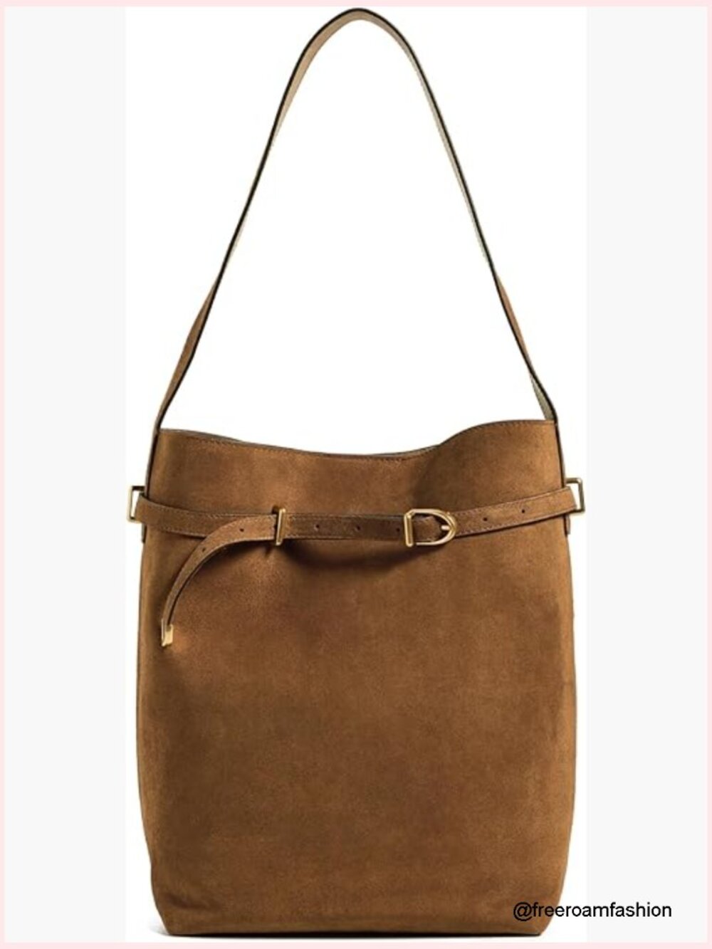 Suede Belted Bucket Tote With Adjustable Strap, 14.25in Length